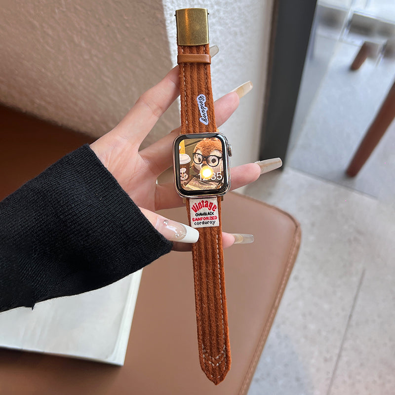 For Apple Watch Ultra 2 Ultra 49mm / Series 9 8 7 45mm / SE (2023) SE (2022) SE 6 5 4 44mm / 3 2 1 42mm Corduroy Bracelet Strap - Caramel Brown For Apple Watch Ultra 2 Ultra 49mm / Series 9 8 7 45mm / SE (2023) SE (2022) SE 6 5 4 44mm / 3 2 1 42mm Corduroy Bracelet Strap - Caramel Brown